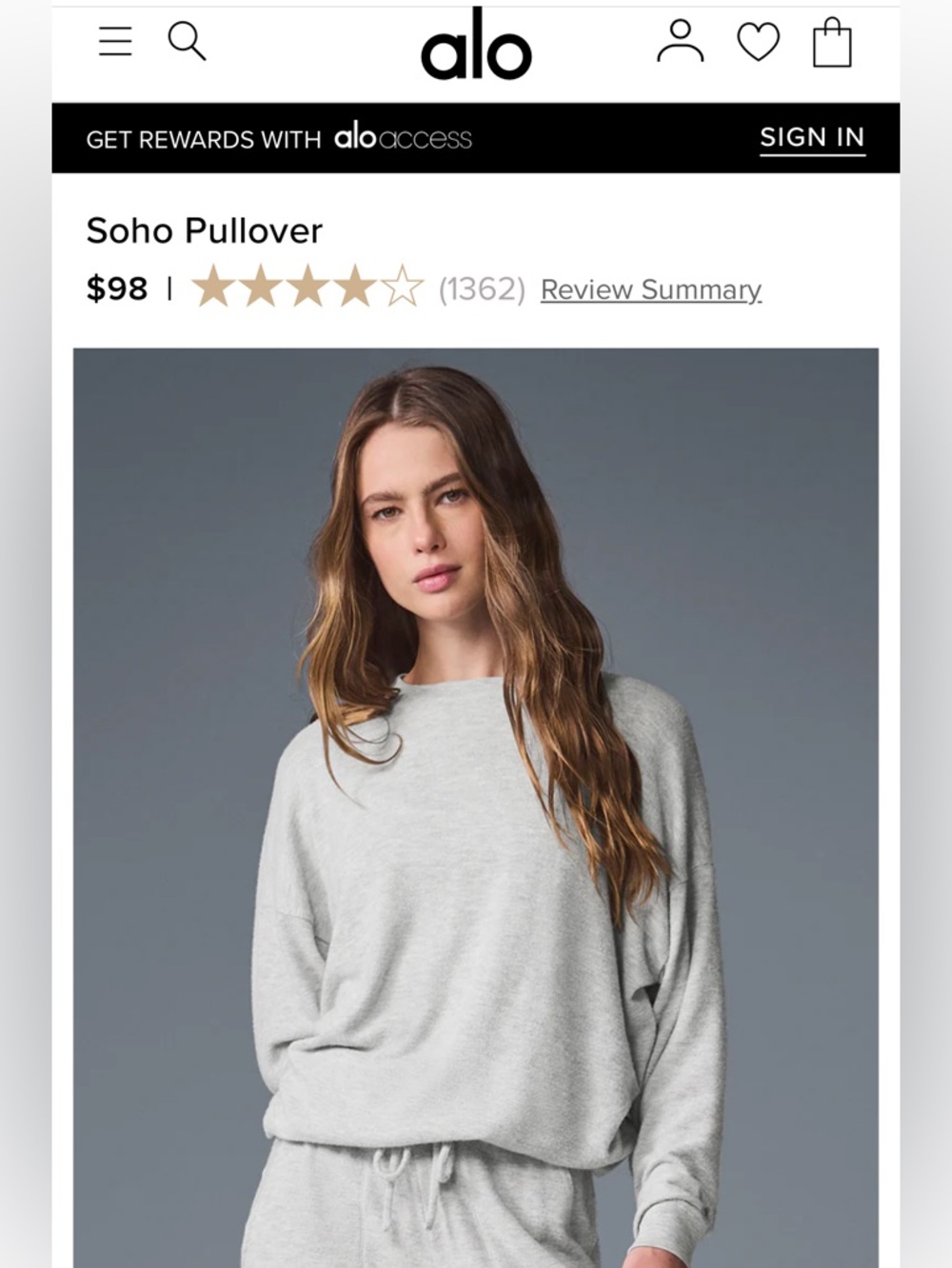 ALO Yoga Soho Pullover in Light Gray